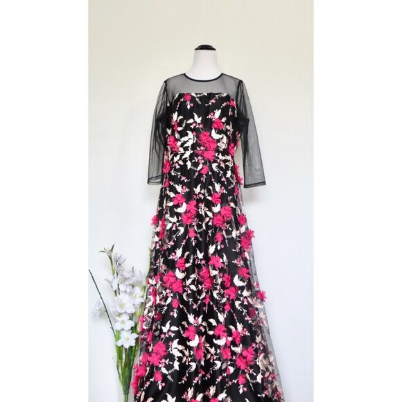 NEW Alex Marie Embellished Tulle Floral Embroidered Maxi Gown Dress Pink 12 - Picture 1 of 16